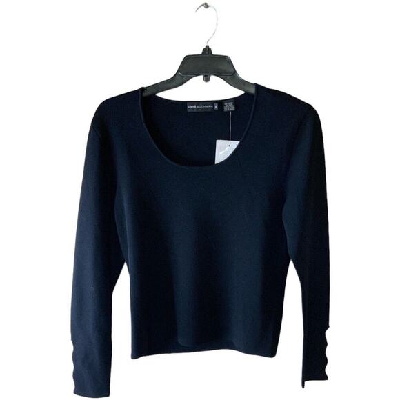 Dana Buchman Blouse Womens Size XL Top Black Rhinestones Cut Out Sleeves Top - Picture 1 of 9